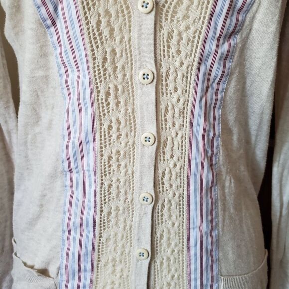 ANTHROPOLOGIE Field & Flower oatmeal ivory‎ borders bf lace cardigan S - Picture 4 of 9